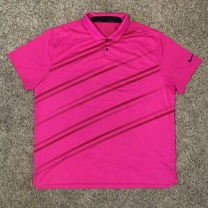 Nike Golf Vapor Prime Polo Shirt Men XXL Pink Striped Dri Fit Logo Vented Collar